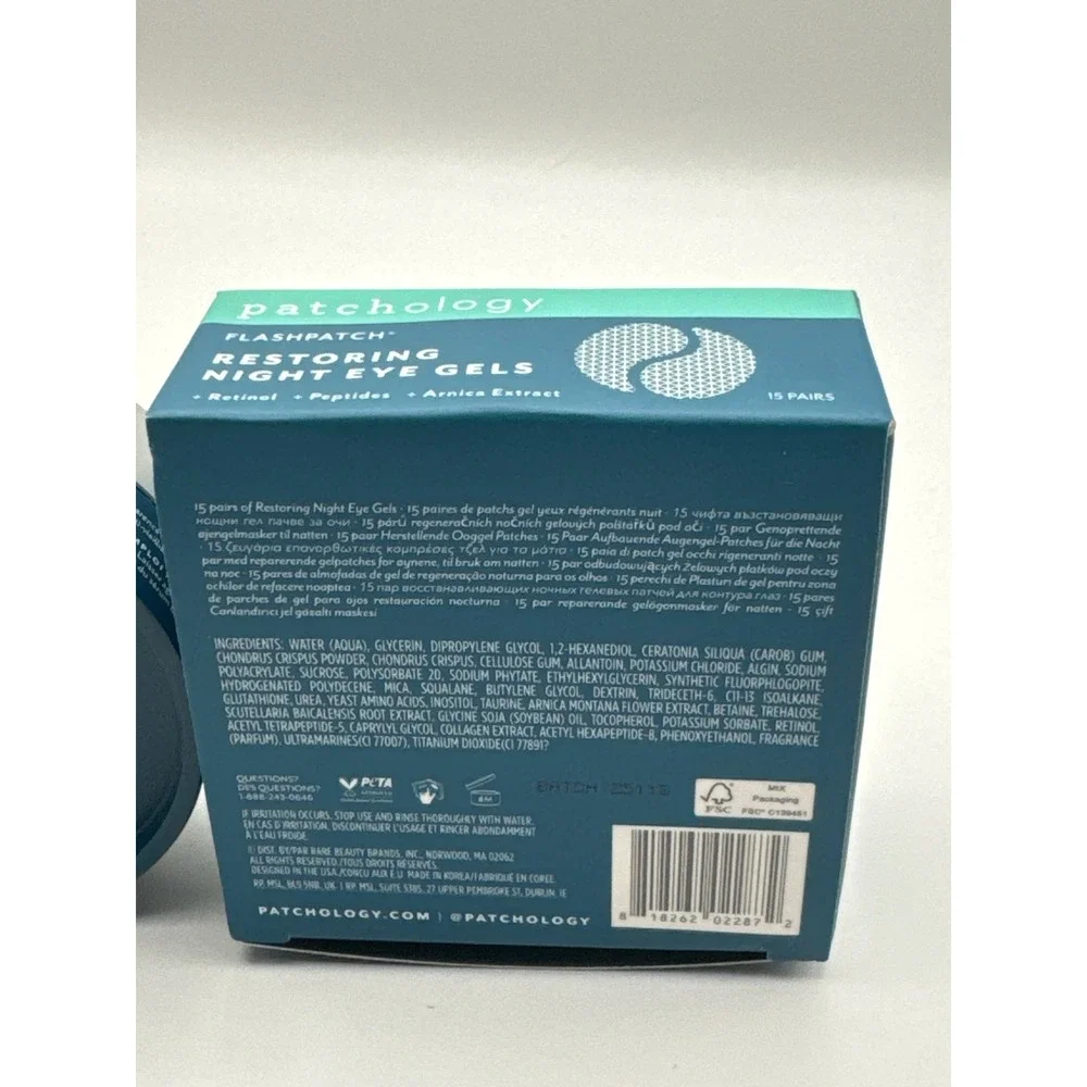 Patchology Flashpatch Restoring Night Eye Gels 15‎ Pairs Retinol Peptides BNIB